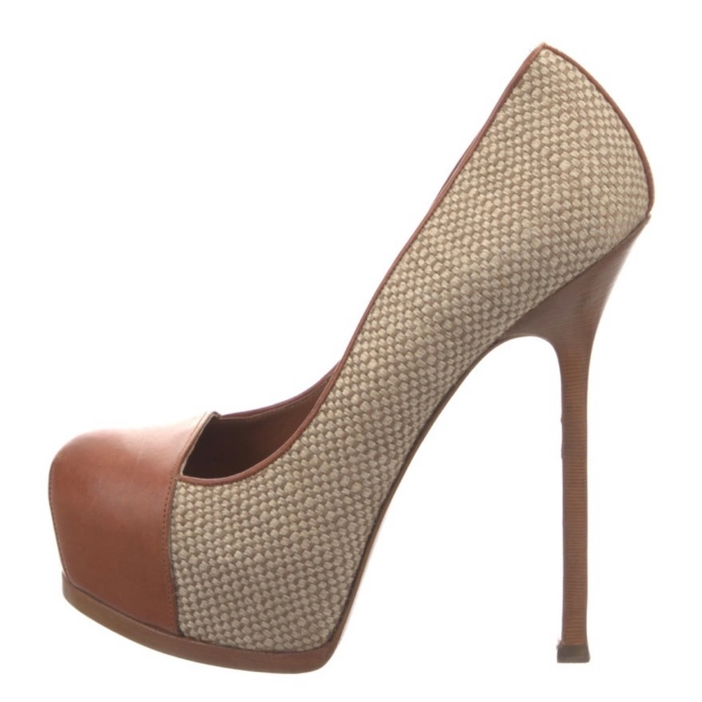 YVES SAINT LAURENT brown/tan/tweed pumps 8.5 (38.5)
